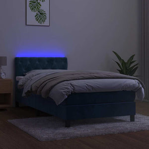 Κρεβάτι Boxspring με Στρώμα & LED Σκ. Μπλε 80x200 εκ. Βελούδινο