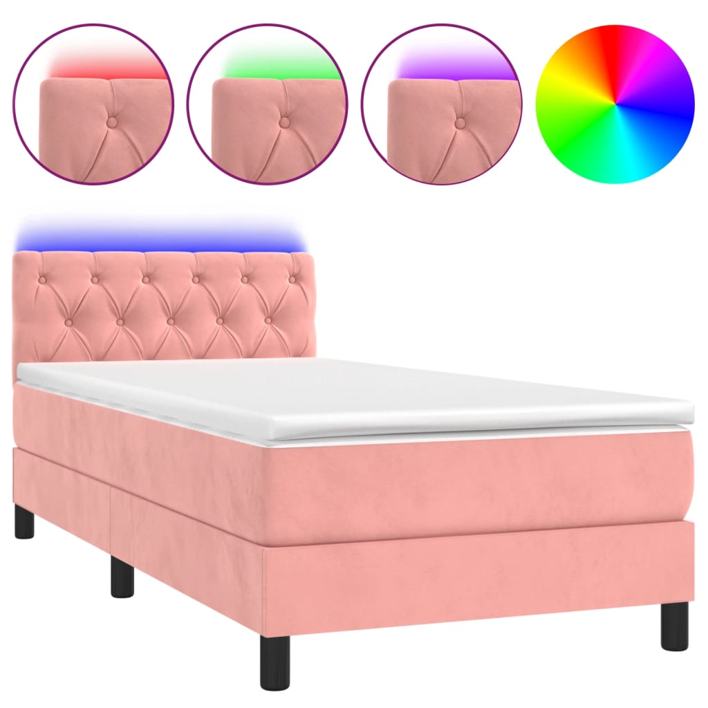Κρεβάτι Boxspring με Στρώμα & LED Ροζ 80 x 200 εκ. Βελούδινο