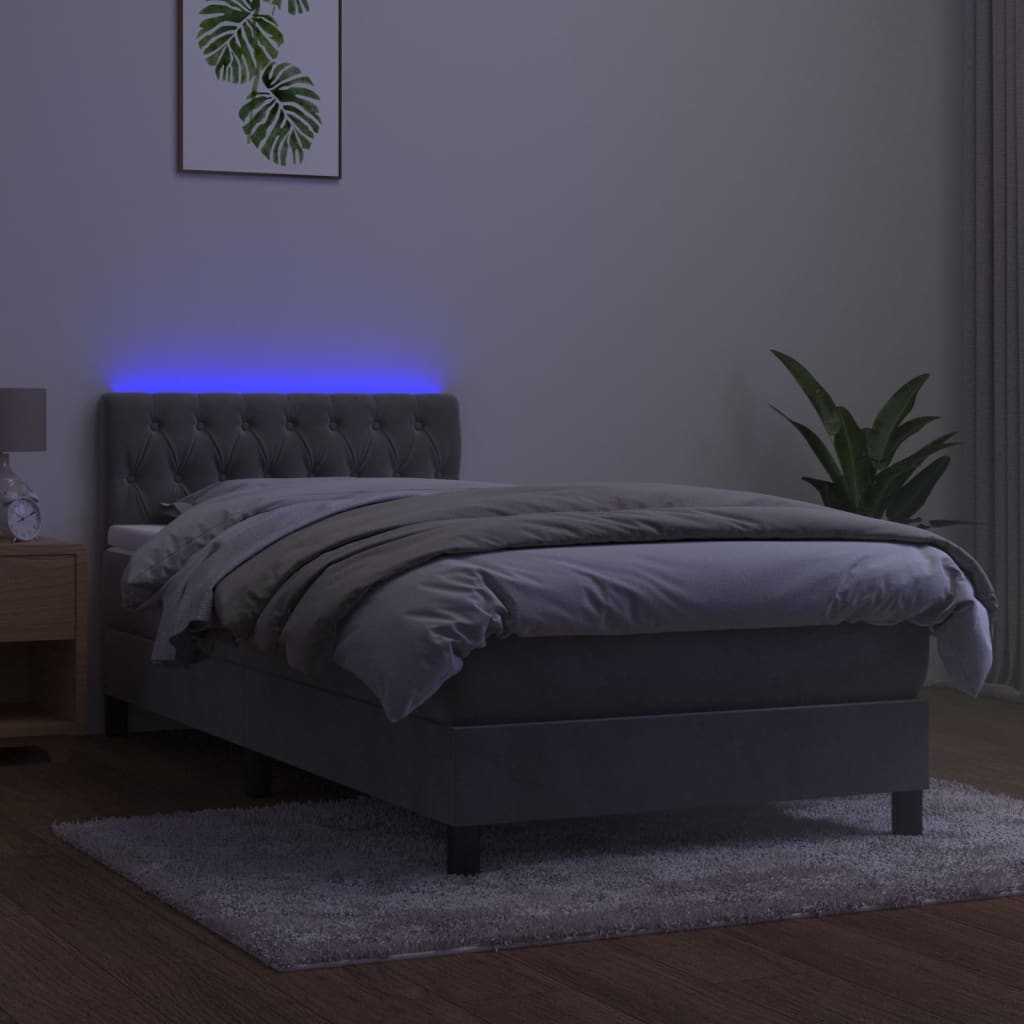 Κρεβάτι Boxspring με Στρώμα & LED Αν.Γκρι 90x190 εκ. Βελούδινο