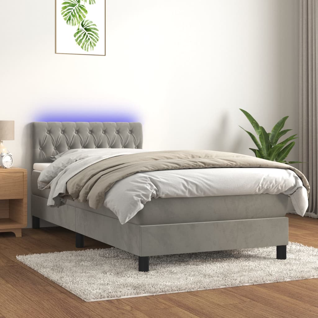 Κρεβάτι Boxspring με Στρώμα & LED Αν.Γκρι 90x190 εκ. Βελούδινο
