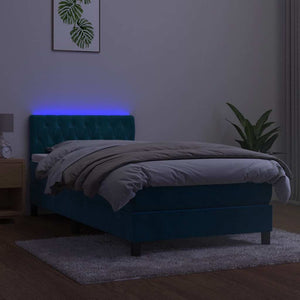 Κρεβάτι Boxspring με Στρώμα & LED Σκ. Μπλε 90x190 εκ. Βελούδινο