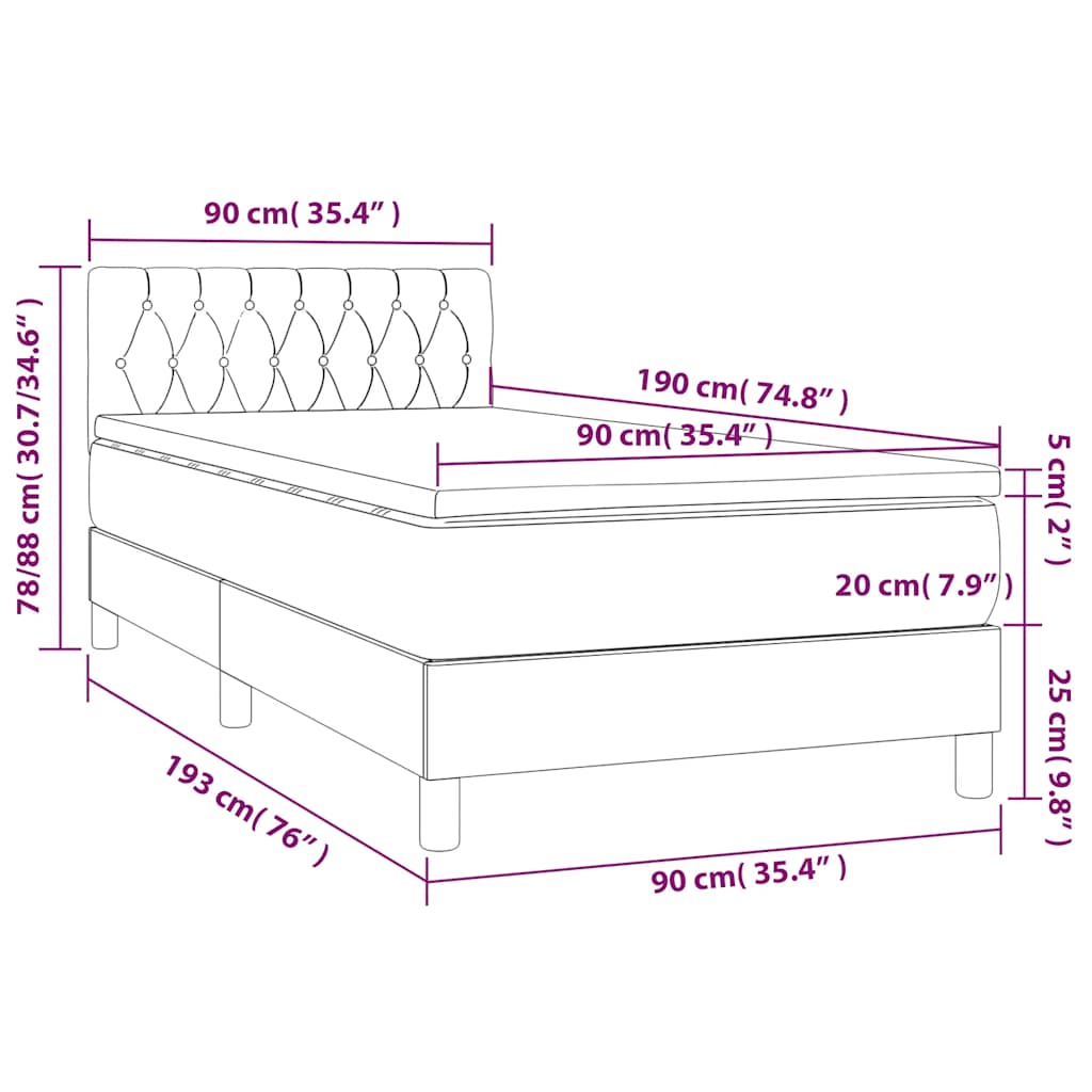 Κρεβάτι Boxspring με Στρώμα & LED Σκ. Μπλε 90x190 εκ. Βελούδινο