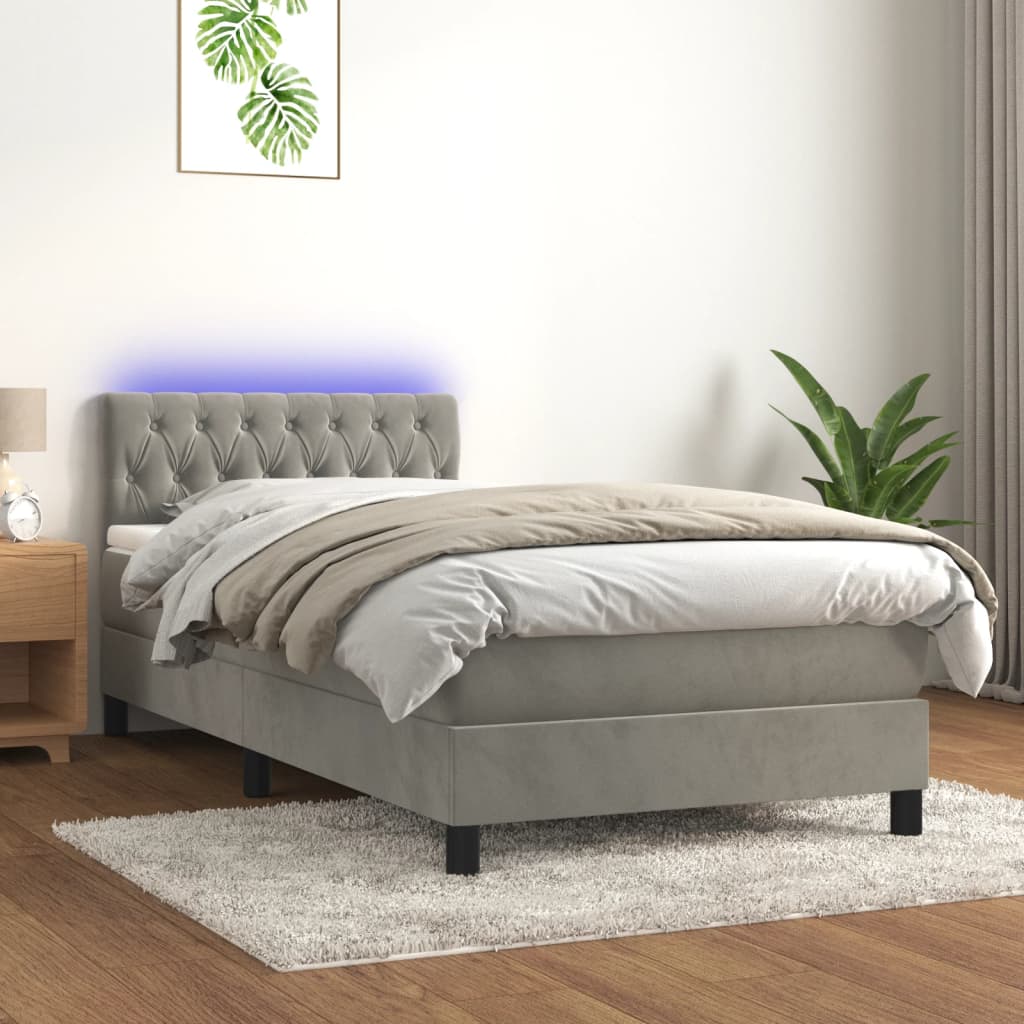 Κρεβάτι Boxspring με Στρώμα & LED Αν.Γκρι 90x200 εκ. Βελούδινο - Pakobazaar