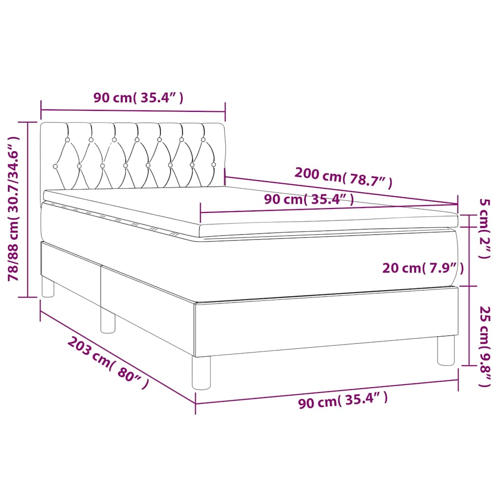 Κρεβάτι Boxspring με Στρώμα & LED Σκ. Πράσινο 90x200 εκ Βελούδο