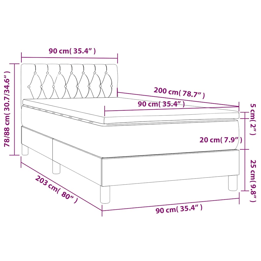 Κρεβάτι Boxspring με Στρώμα & LED Σκ. Μπλε 90x200 εκ. Βελούδινο