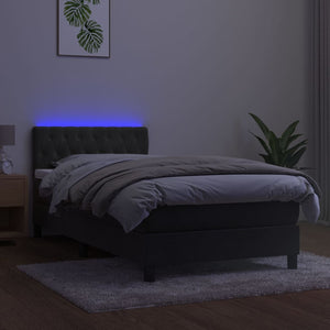 Κρεβάτι Boxspring με Στρώμα & LED Σκ. Γκρι 100x200εκ. Βελούδινο