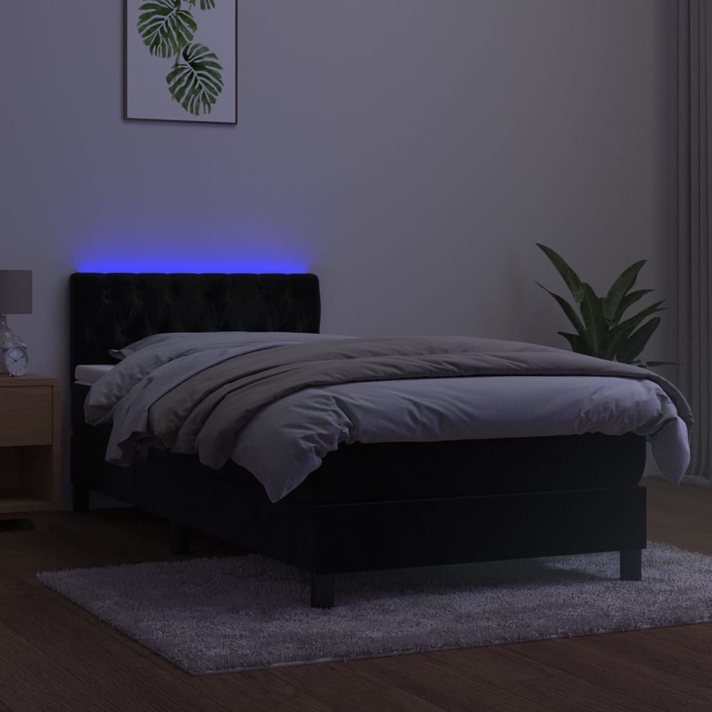 Κρεβάτι Boxspring με Στρώμα & LED Μαύρο 100x200 εκ. Βελούδινο