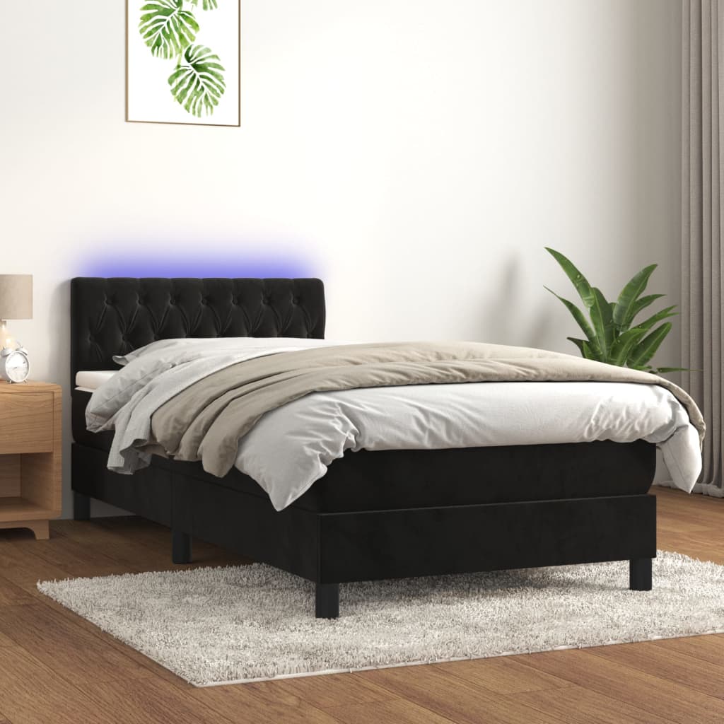 Κρεβάτι Boxspring με Στρώμα & LED Μαύρο 100x200 εκ. Βελούδινο