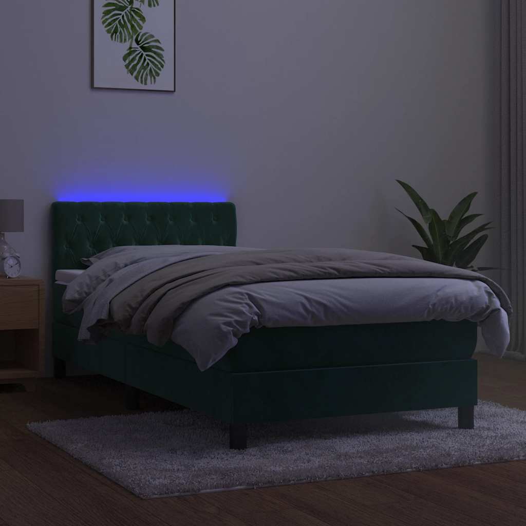 Κρεβάτι Boxspring με Στρώμα & LED Σκ. Πράσινο 100x200εκ Βελούδο