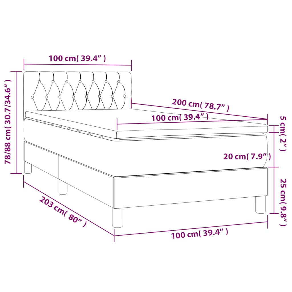 Κρεβάτι Boxspring με Στρώμα & LED Σκ. Πράσινο 100x200εκ Βελούδο