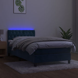 Κρεβάτι Boxspring με Στρώμα & LED Σκ. Μπλε 100x200εκ. Βελούδινο
