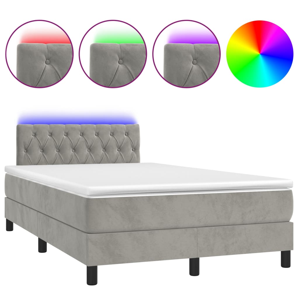 Κρεβάτι Boxspring με Στρώμα & LED Αν.Γκρι 120x200 εκ. Βελούδινο