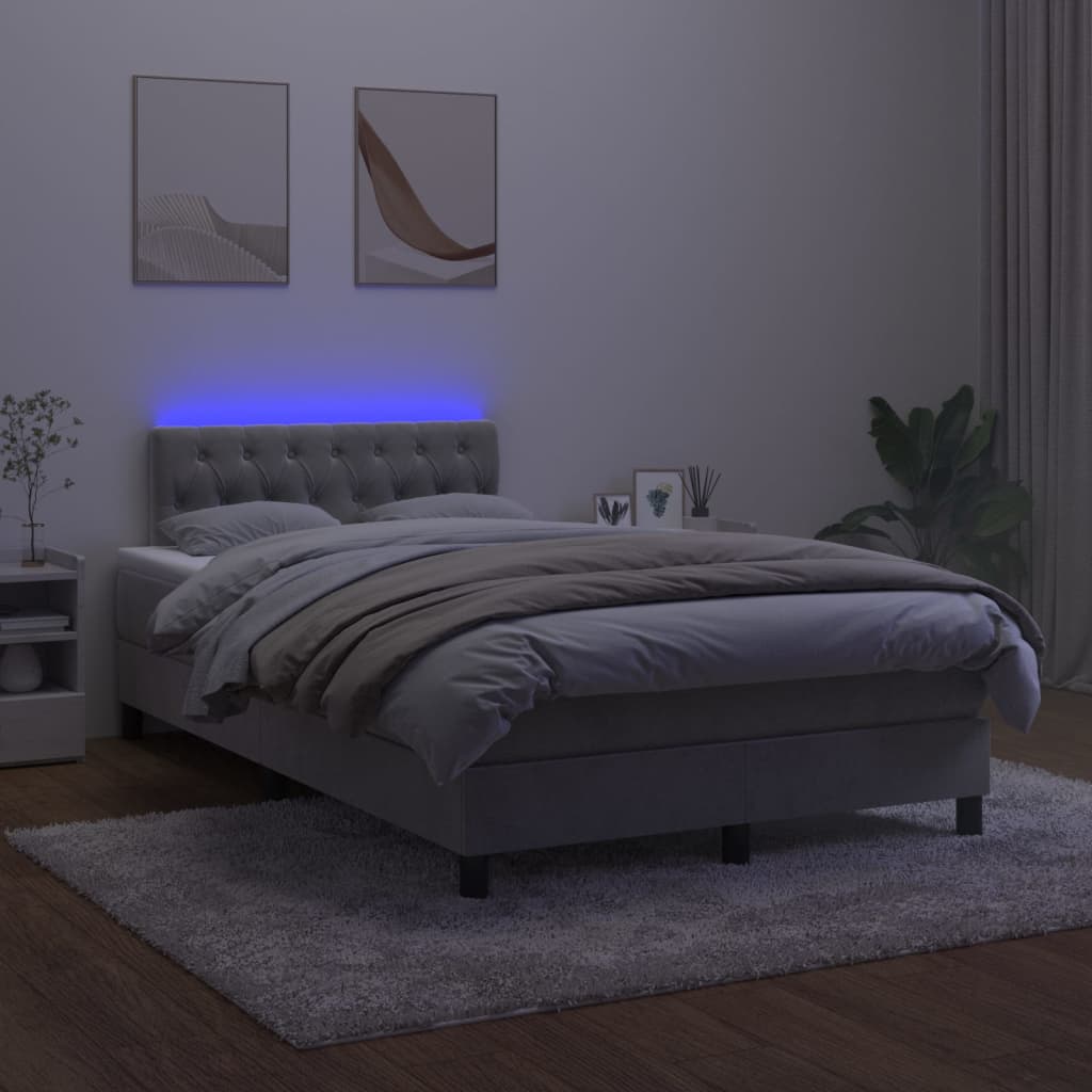 Κρεβάτι Boxspring με Στρώμα & LED Αν.Γκρι 120x200 εκ. Βελούδινο