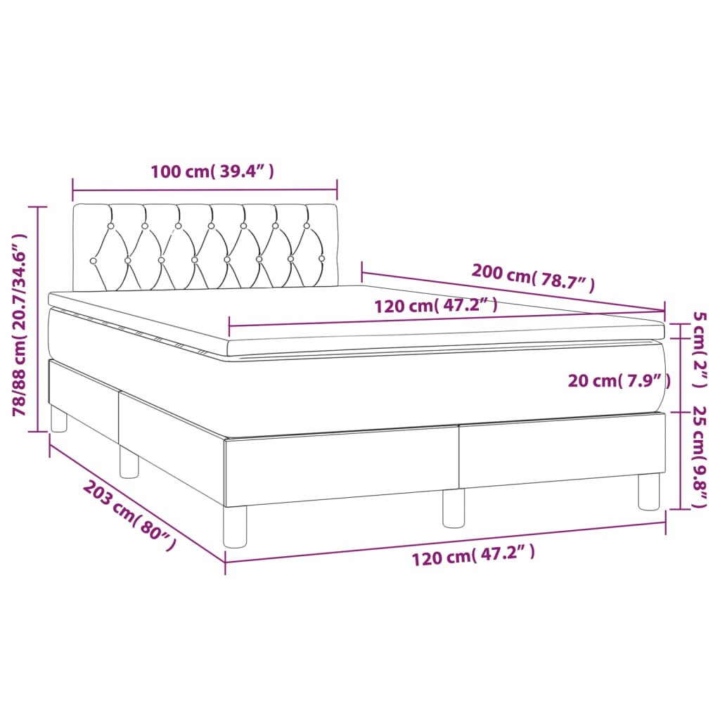 Κρεβάτι Boxspring με Στρώμα & LED Μαύρο 120x200 εκ. Βελούδινο
