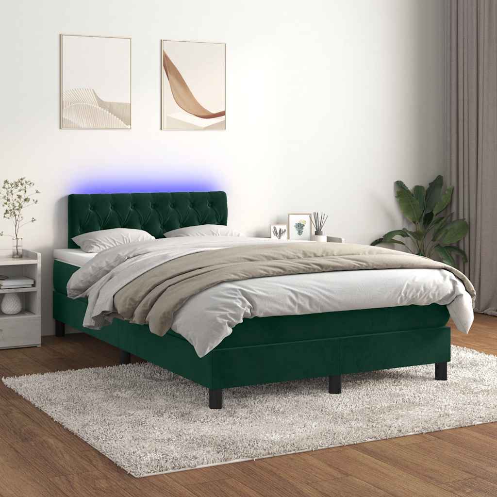 Κρεβάτι Boxspring με Στρώμα & LED Σκ. Πράσινο 120x200εκ Βελούδο