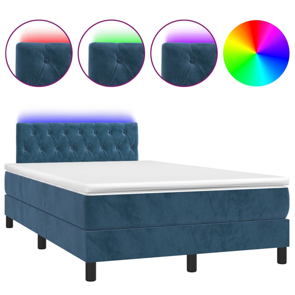 Κρεβάτι Boxspring με Στρώμα & LED Σκ. Μπλε 120x200εκ. Βελούδινο