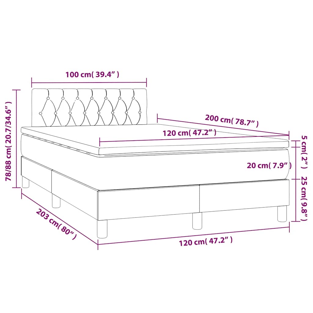 Κρεβάτι Boxspring με Στρώμα & LED Σκ. Μπλε 120x200εκ. Βελούδινο