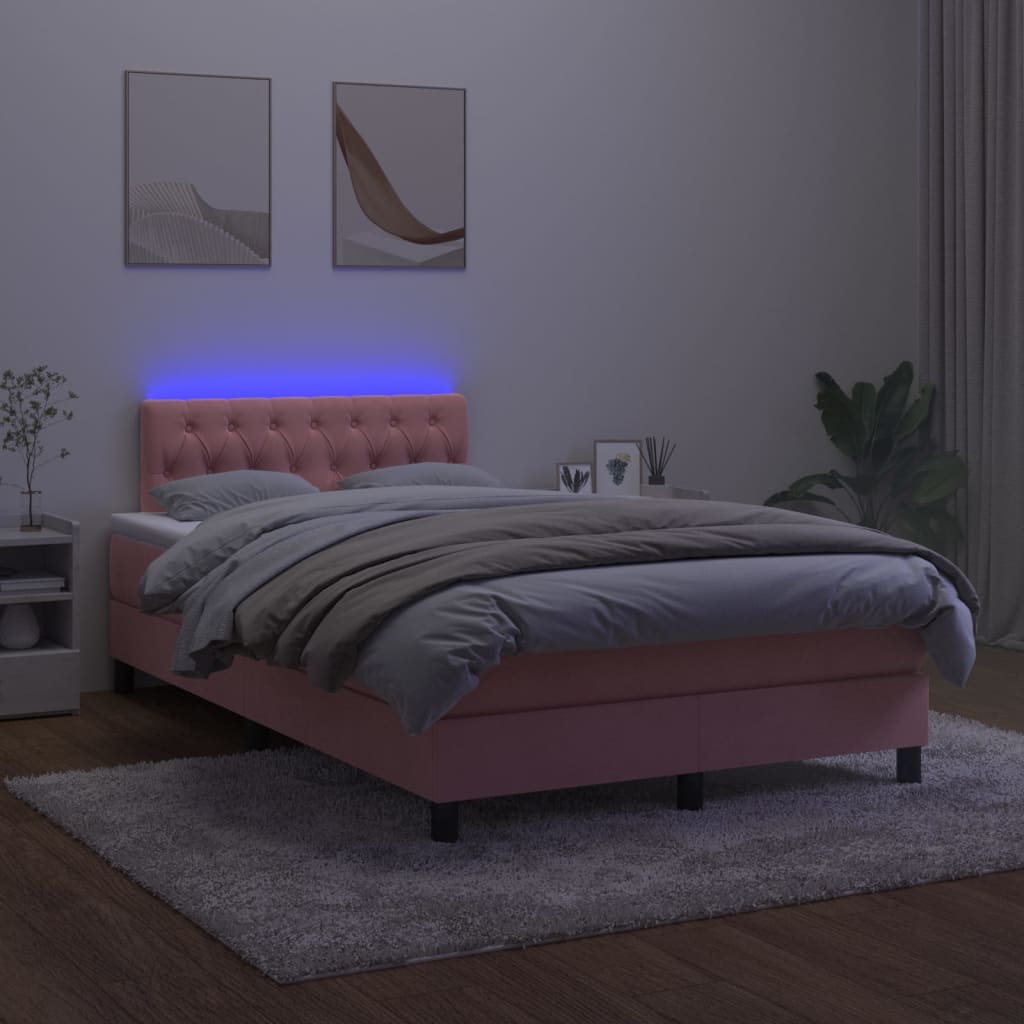 Κρεβάτι Boxspring με Στρώμα & LED Ροζ 120x200 εκ. Βελούδινο