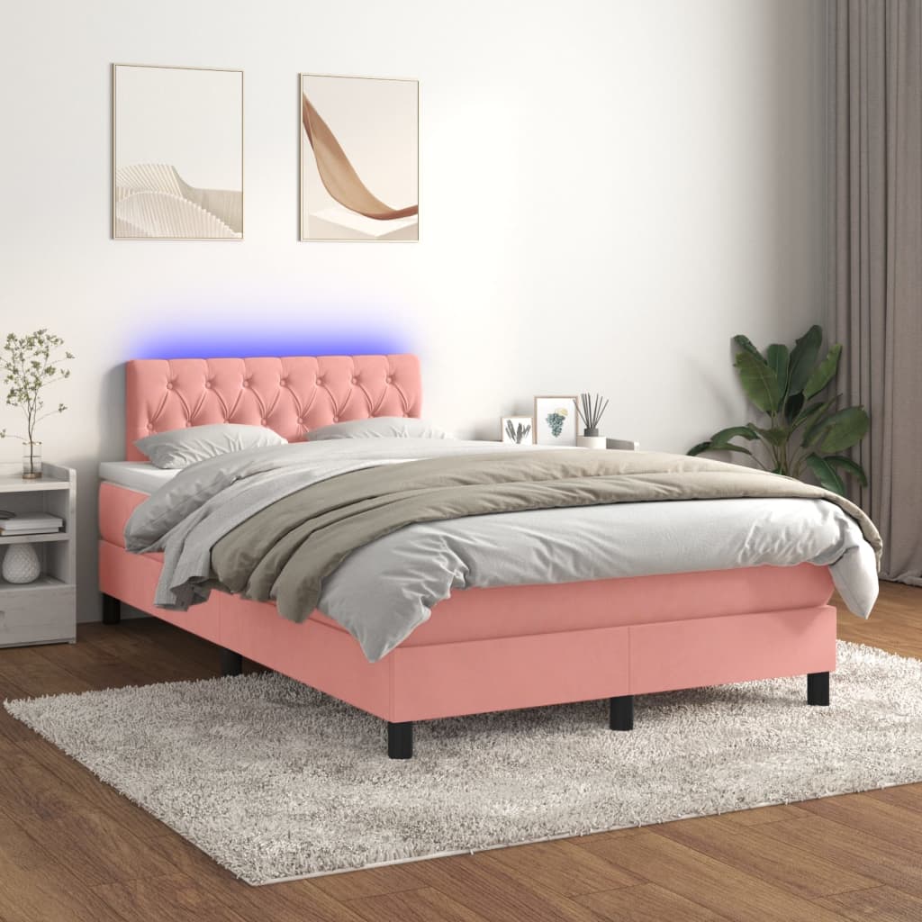 Κρεβάτι Boxspring με Στρώμα & LED Ροζ 120x200 εκ. Βελούδινο