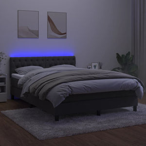 Κρεβάτι Boxspring με Στρώμα & LED Σκ. Γκρι 140x190εκ. Βελούδινο