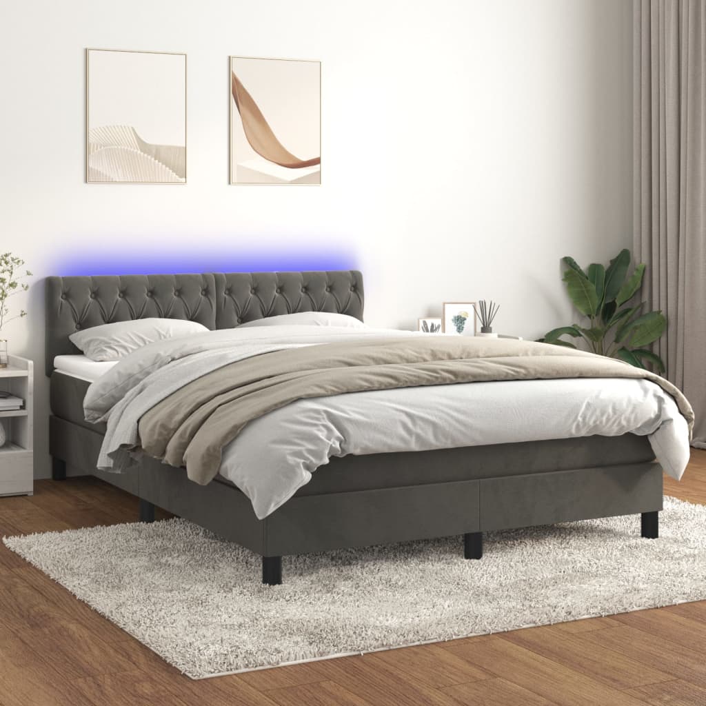 Κρεβάτι Boxspring με Στρώμα & LED Σκ. Γκρι 140x190εκ. Βελούδινο