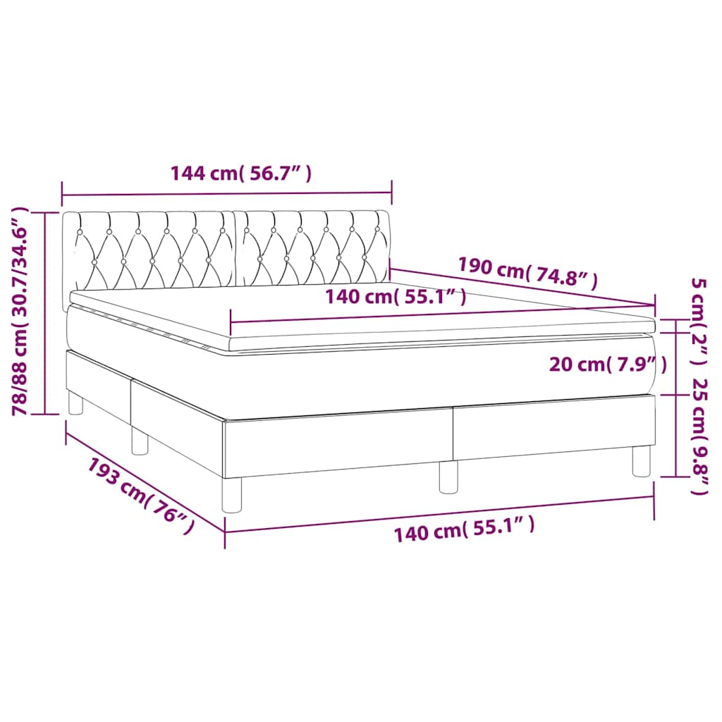 Κρεβάτι Boxspring με Στρώμα & LED Σκ. Πράσινο 140x190εκ Βελούδο