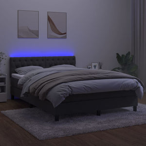 Κρεβάτι Boxspring με Στρώμα & LED Σκ. Γκρι 140x200εκ. Βελούδινο