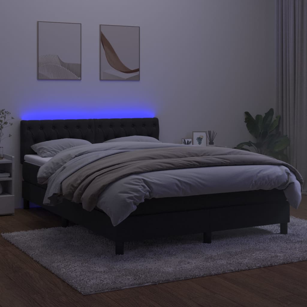 Κρεβάτι Boxspring με Στρώμα & LED Μαύρο 140x200 εκ. Βελούδινο