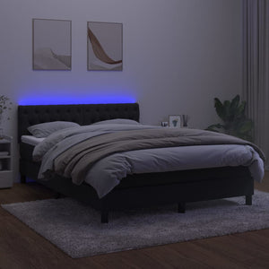Κρεβάτι Boxspring με Στρώμα & LED Μαύρο 140x200 εκ. Βελούδινο