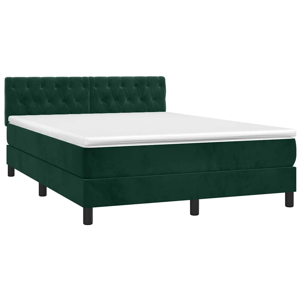 Κρεβάτι Boxspring με Στρώμα & LED Σκ. Πράσινο 140x200εκ Βελούδο