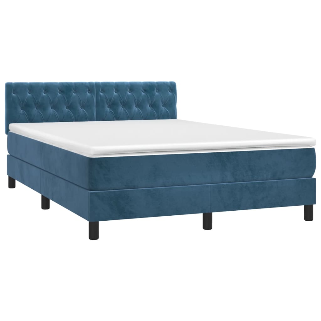 Κρεβάτι Boxspring με Στρώμα & LED Σκ. Μπλε 140x200εκ. Βελούδινο