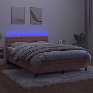 Κρεβάτι Boxspring με Στρώμα & LED Ροζ 140x200 εκ. Βελούδινο - Pakobazaar
