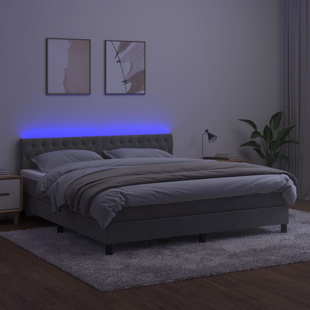 Κρεβάτι Boxspring με Στρώμα & LED Αν.Γκρι 160x200 εκ. Βελούδινο