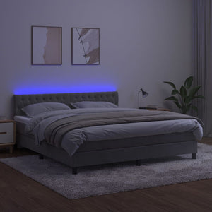 Κρεβάτι Boxspring με Στρώμα & LED Αν.Γκρι 160x200 εκ. Βελούδινο
