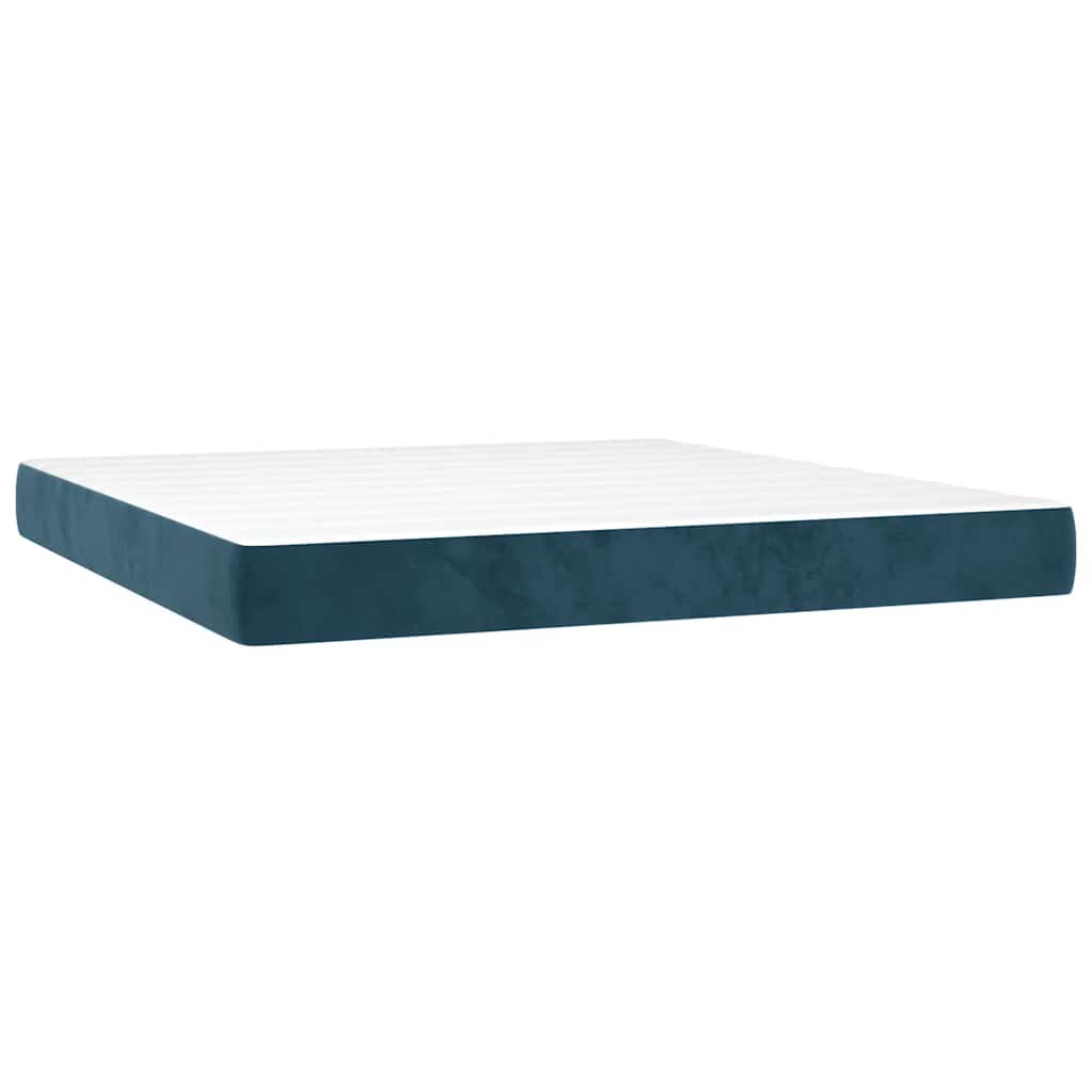 Κρεβάτι Boxspring με Στρώμα & LED Σκ. Μπλε 160x200εκ. Βελούδινο