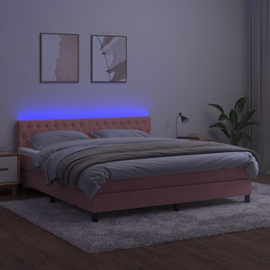 Κρεβάτι Boxspring με Στρώμα & LED Ροζ 160x200 εκ. Βελούδινο
