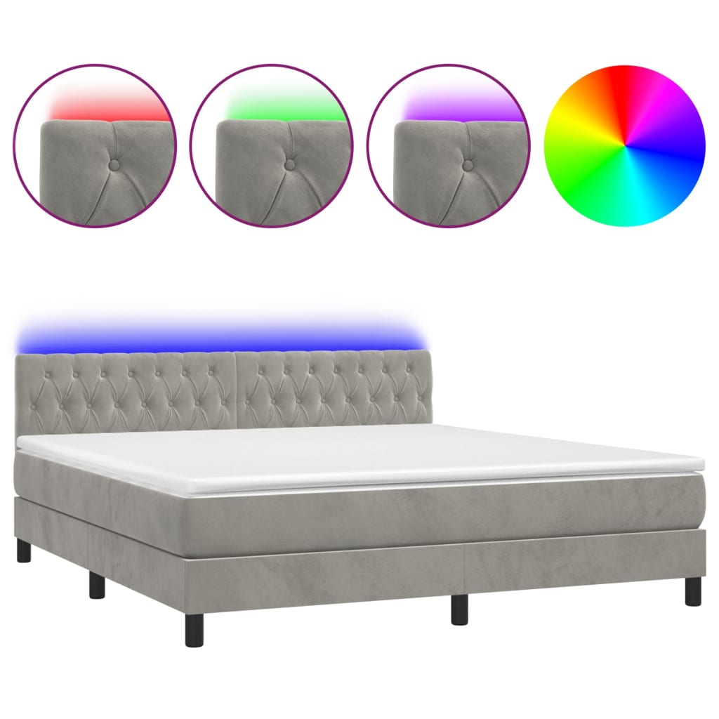 Κρεβάτι Boxspring με Στρώμα & LED Αν.Γκρι 180x200 εκ. Βελούδινο