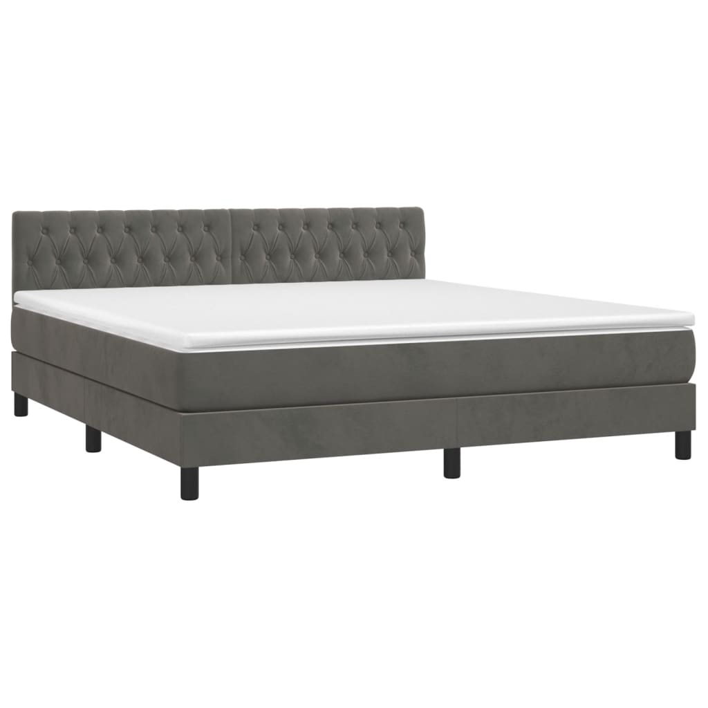 Κρεβάτι Boxspring με Στρώμα & LED Σκ. Γκρι 180x200εκ. Βελούδινο