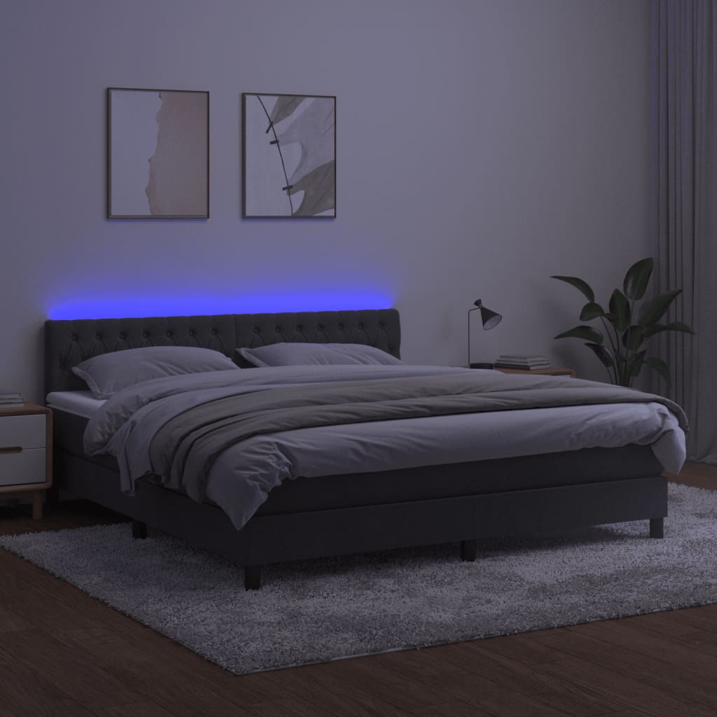 Κρεβάτι Boxspring με Στρώμα & LED Σκ. Γκρι 180x200εκ. Βελούδινο