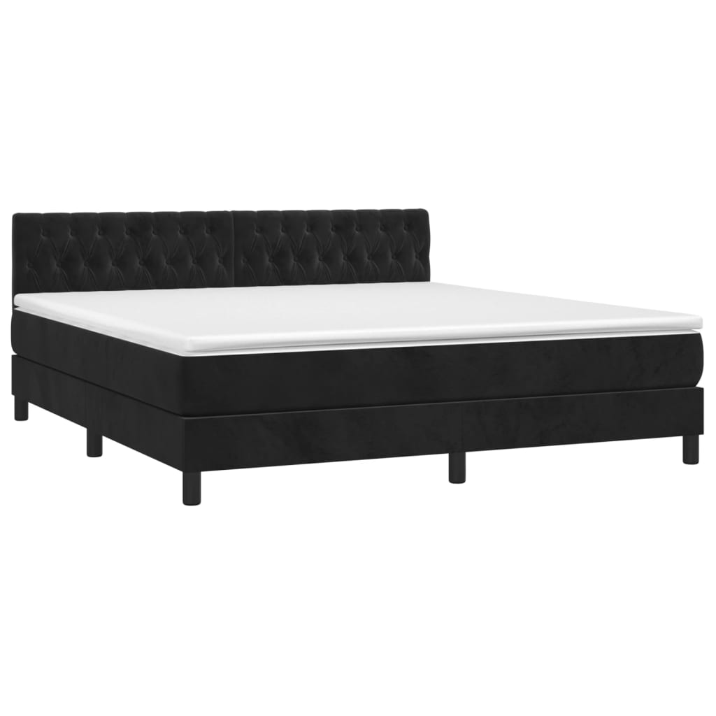 Κρεβάτι Boxspring με Στρώμα & LED Μαύρο 180x200 εκ. Βελούδινο - Pakobazaar