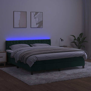 Κρεβάτι Boxspring με Στρώμα & LED Σκ. Πράσινο 180x200εκ Βελούδο - Pakobazaar