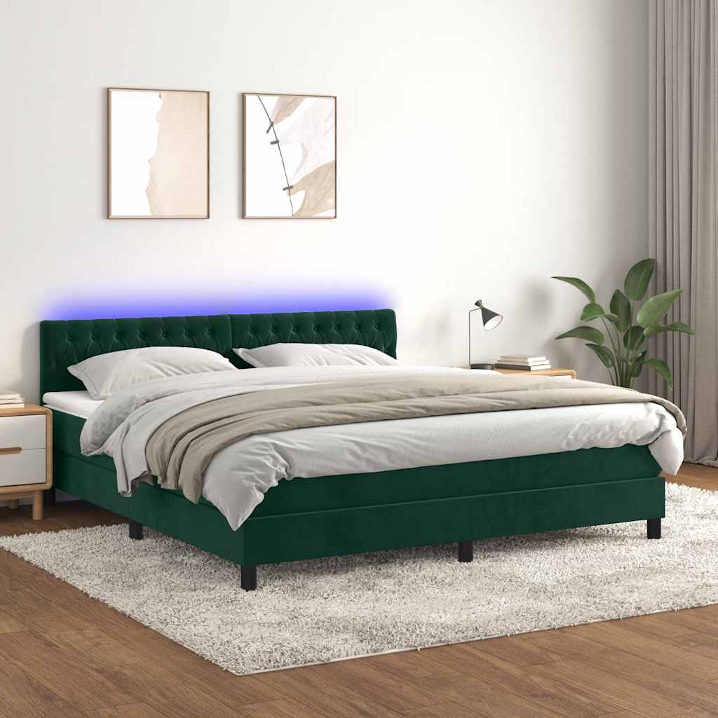 Κρεβάτι Boxspring με Στρώμα & LED Σκ. Πράσινο 180x200εκ Βελούδο - Pakobazaar