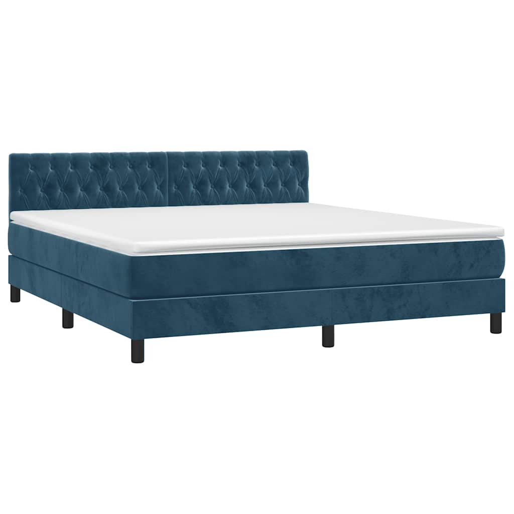 Κρεβάτι Boxspring με Στρώμα & LED Σκ. Μπλε 180x200εκ. Βελούδινο