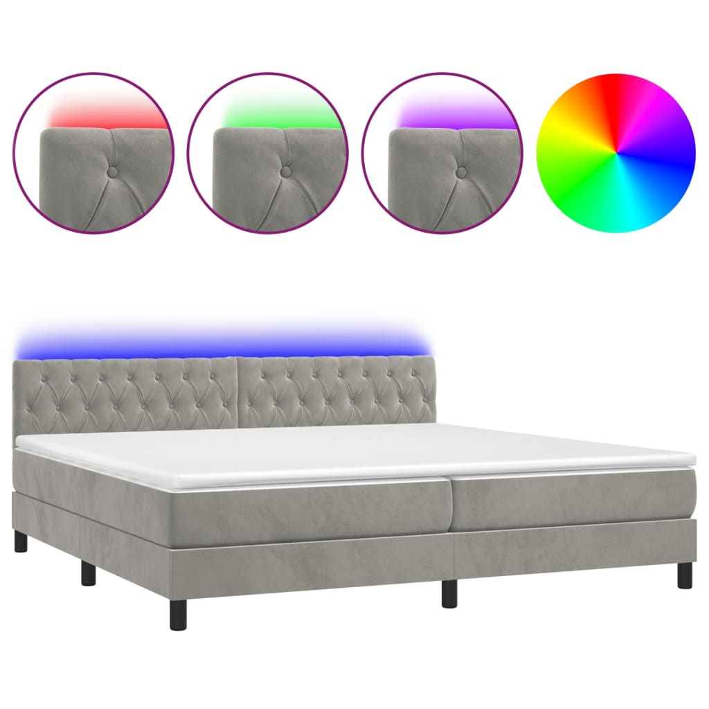 Κρεβάτι Boxspring με Στρώμα & LED Αν.Γκρι 200x200 εκ. Βελούδινο - Pakobazaar