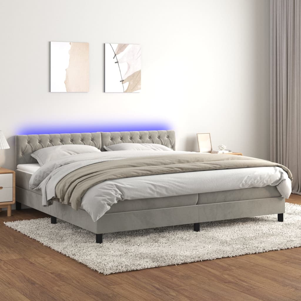 Κρεβάτι Boxspring με Στρώμα & LED Αν.Γκρι 200x200 εκ. Βελούδινο - Pakobazaar