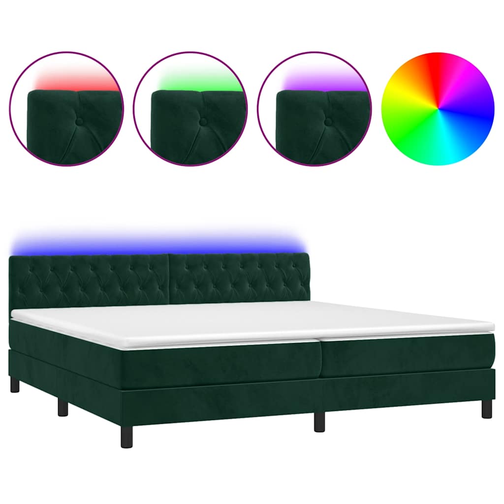 Κρεβάτι Boxspring με Στρώμα & LED Σκ. Πράσινο 200x200εκ Βελούδο