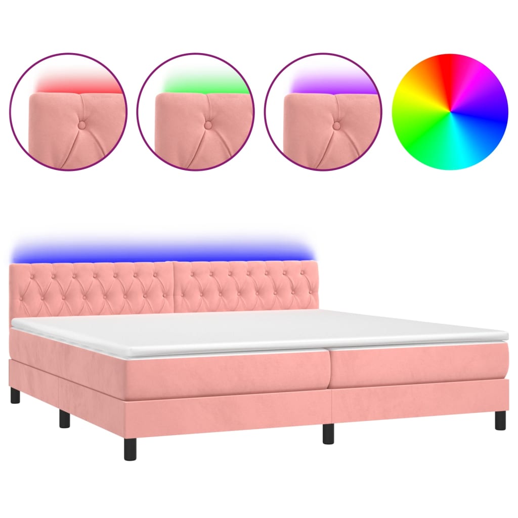 Κρεβάτι Boxspring με Στρώμα & LED Ροζ 200x200 εκ. Βελούδινο