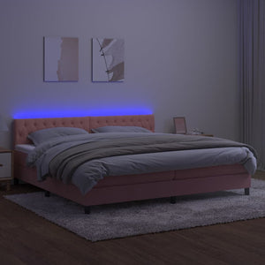 Κρεβάτι Boxspring με Στρώμα & LED Ροζ 200x200 εκ. Βελούδινο