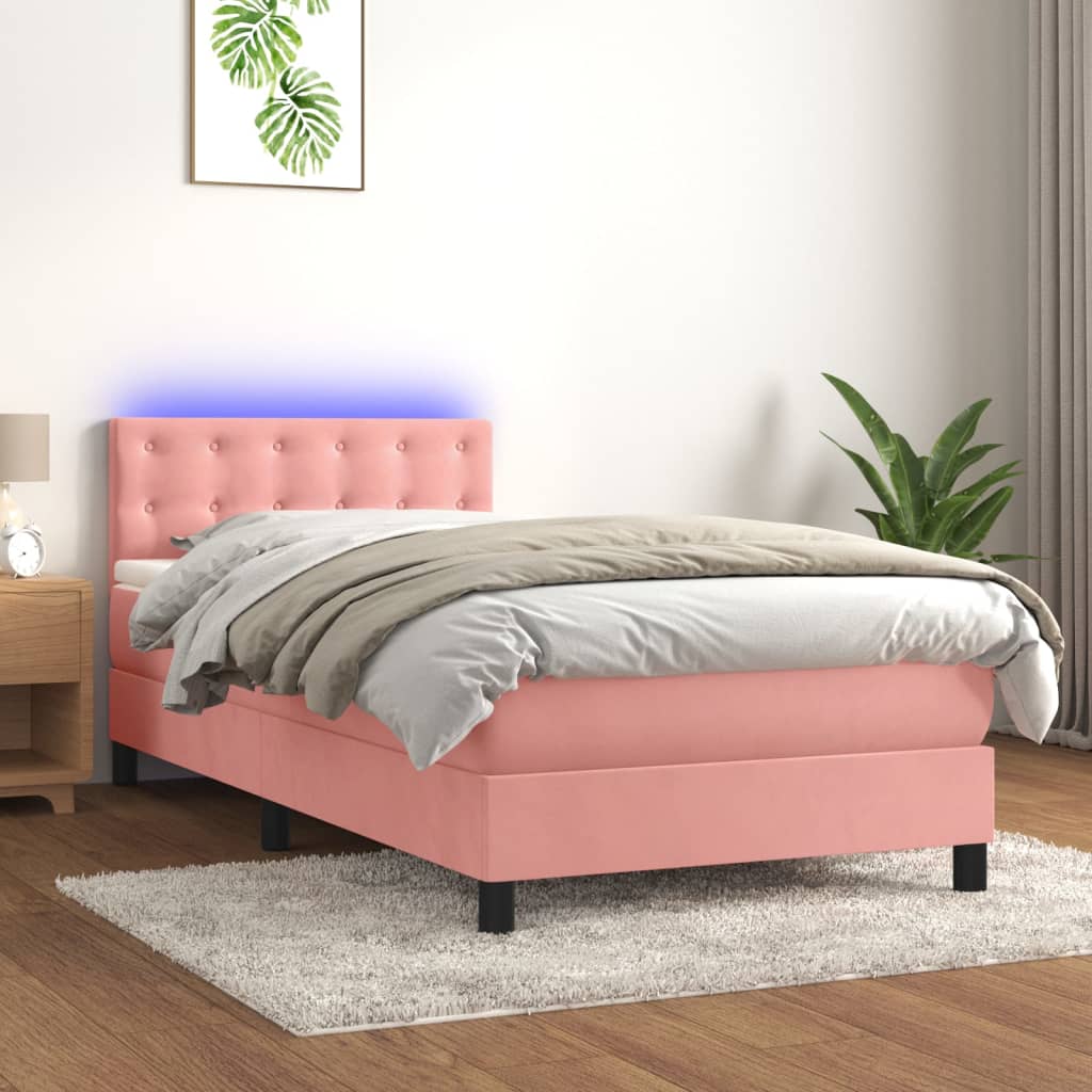 Κρεβάτι Boxspring με Στρώμα & LED Ροζ 80 x 200 εκ. Βελούδινο