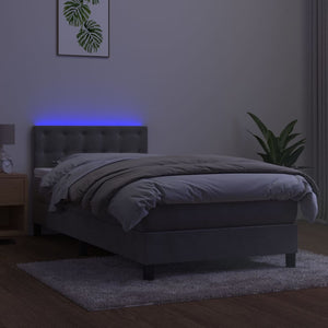 Κρεβάτι Boxspring με Στρώμα & LED Αν.Γκρι 90x190 εκ. Βελούδινο